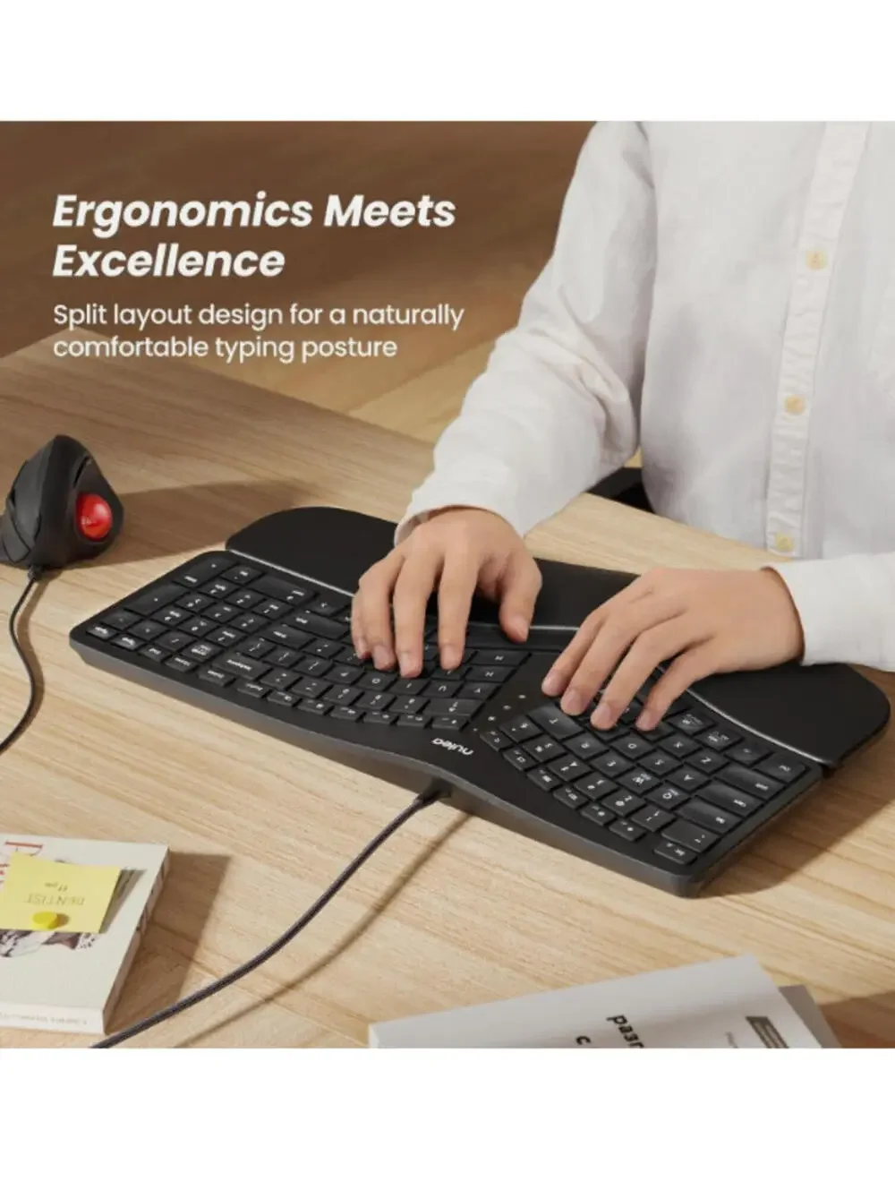 Nulea RT05C Wired Ergonomic Split Keyboard USB with Cushioned Wrist Rest